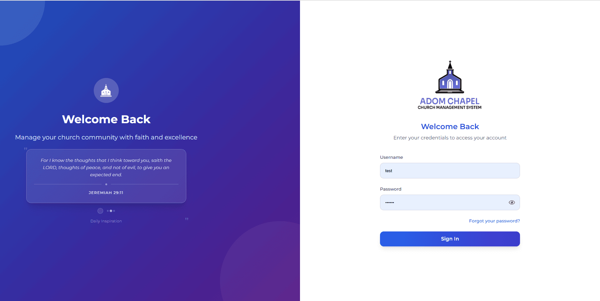 Adom Chapel Church Management System screenshot 1